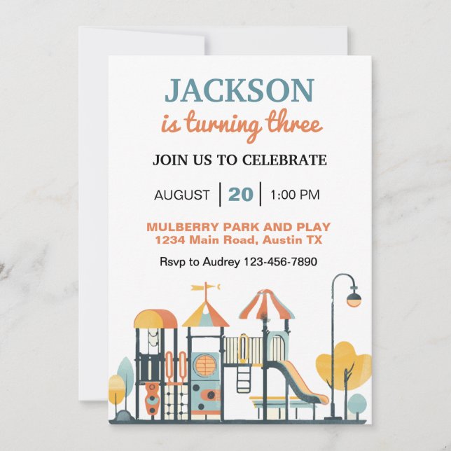 Invitación Fiesta de cumpleaños en el parque de diversiones d (Anverso)
