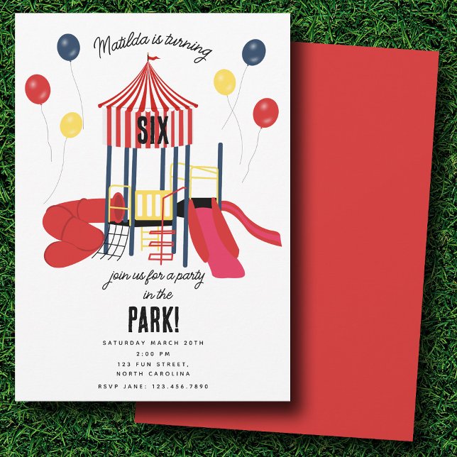 Invitación Fiesta de cumpleaños en el parque infantil (Playground Birthday Party in the Park Kids Invitation)