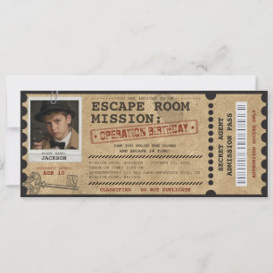 Invitación Fiesta de cumpleaños en Escape Room Misterio Foto 