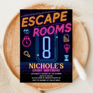 Invitación Fiesta de Cumpleaños en Escape Room - Tema Neon Gl