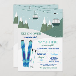 Invitación Fiesta de cumpleaños en esquí Nieve en snowboard