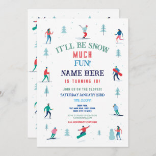 Invitación Fiesta de cumpleaños en esquí Nieve en snowboard