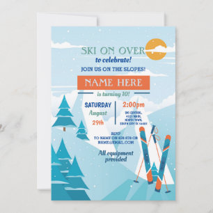 Invitación Fiesta de cumpleaños en esquí Nieve en snowboard