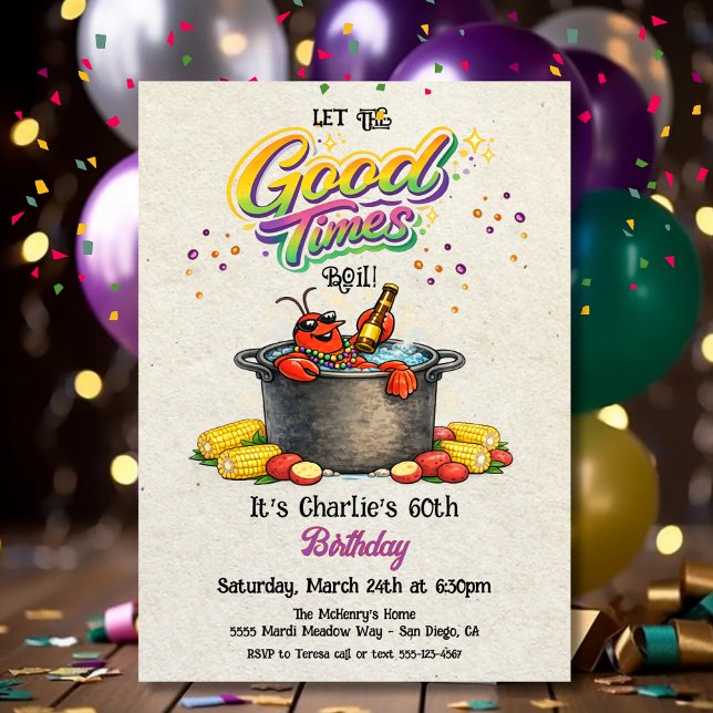 Invitación fiesta de cumpleaños en hidromasaje para Mardi Gra (Subido por el creador)