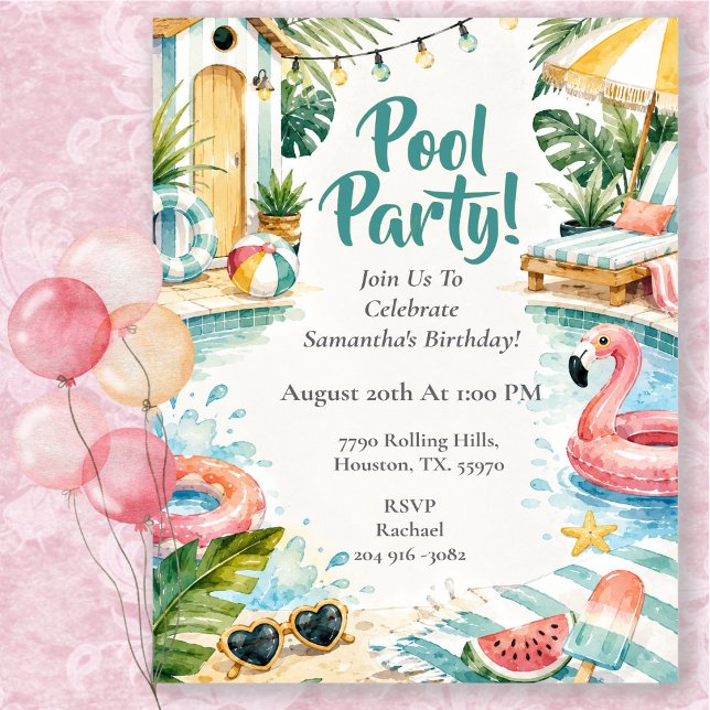 Invitación Fiesta de Cumpleaños en la Cabaña de Piscina con A (Subido por el creador)