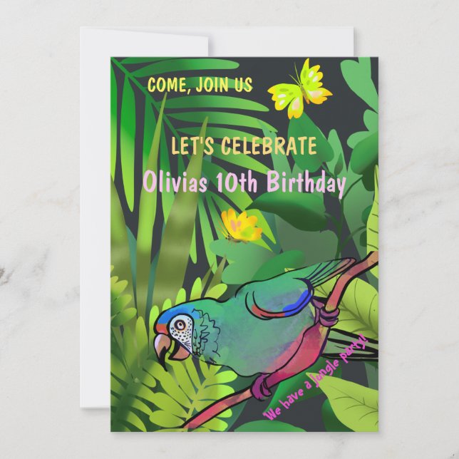 Invitación Fiesta de cumpleaños en la jungla (Anverso)