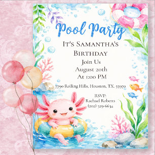 Invitación Fiesta de Cumpleaños en la Piscina con Ajolote Ado