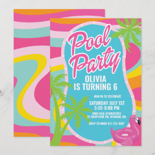 Invitación fiesta de cumpleaños en la piscina con remolino de