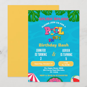 Invitación Fiesta de Cumpleaños en la Piscina Conjunta Splash