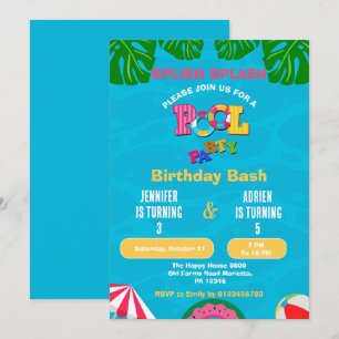 Invitación Fiesta de Cumpleaños en la Piscina Conjunta Splash