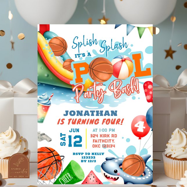 Invitación Fiesta de cumpleaños en la piscina de baloncesto (Subido por el creador)