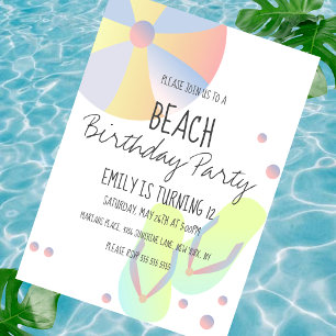 Invitación Fiesta de cumpleaños en la piscina de Pastel Beach