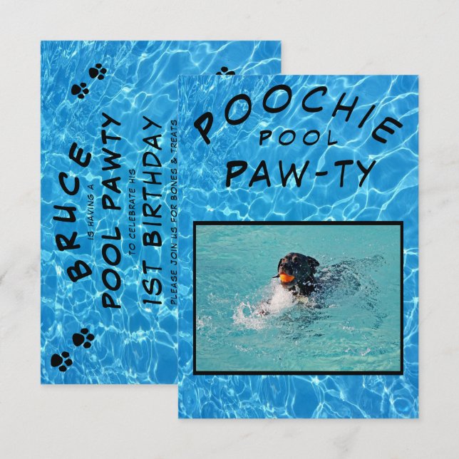 Invitación Fiesta de cumpleaños en la piscina de Poochie (Anverso / Reverso)