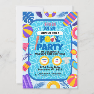 Invitación Fiesta de Cumpleaños en la Piscina de Softbol