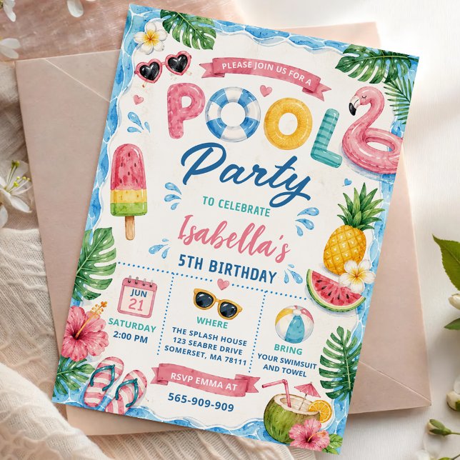 Invitación Fiesta de cumpleaños en la piscina de verano (Subido por el creador)