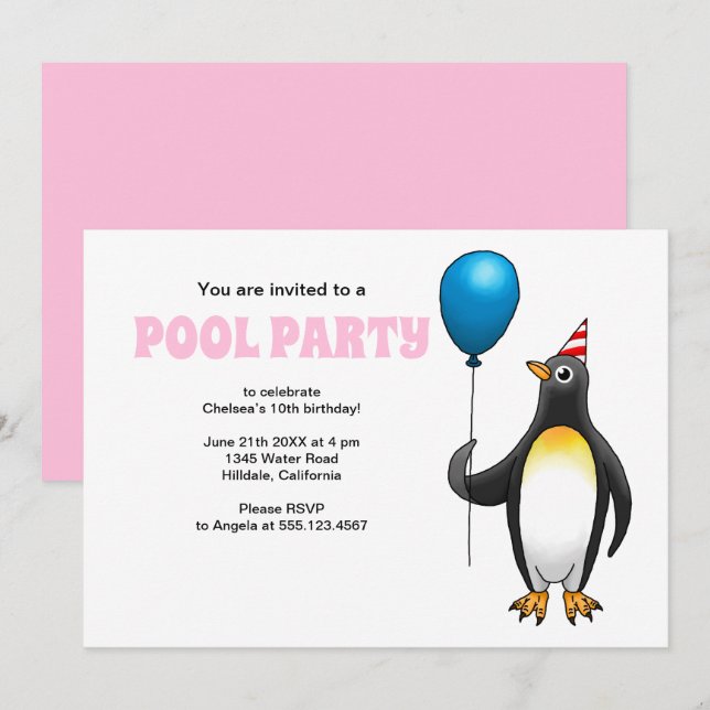 Invitación Fiesta de Cumpleaños en la Piscina de Verano (Anverso / Reverso)