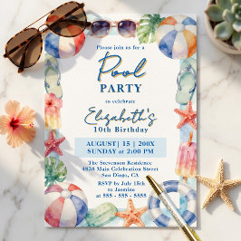 Invitación Fiesta de cumpleaños en la piscina de verano con a