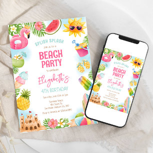 Invitación Fiesta de cumpleaños en la piscina de verano en la