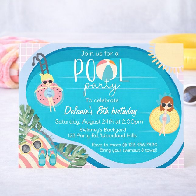 Invitación Fiesta de Cumpleaños en la Piscina de Verano | Fie (Subido por el creador)