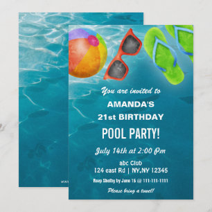 Invitación Fiesta de cumpleaños en la piscina de verano rústi