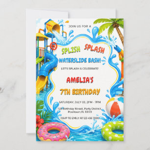 Invitación Fiesta de cumpleaños en la piscina del parque acuá