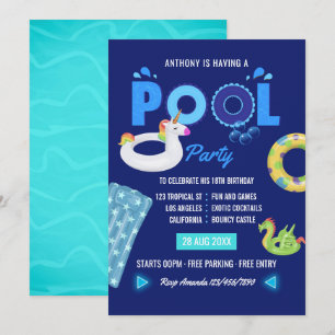 Invitación Fiesta de Cumpleaños en la Piscina del Unicornio y