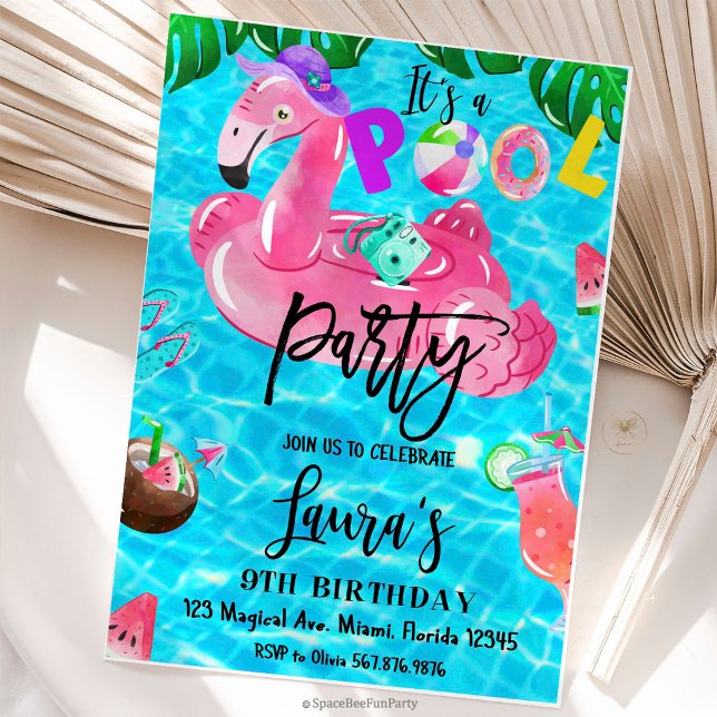 Invitación Fiesta de Cumpleaños en la Piscina Fiesta Tropical (Pool Party Birthday Sea party Tropical birthday invitation )