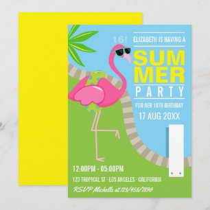 Invitación Fiesta de Cumpleaños en la Piscina Flamenco Rosa G