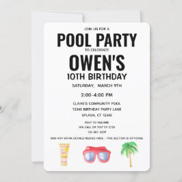 Invitación Fiesta de Cumpleaños en la Piscina género neutral