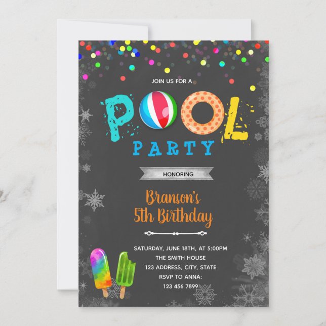 Invitación fiesta de cumpleaños en la piscina invernal (Anverso)