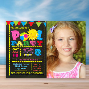 Invitación Fiesta de cumpleaños en la piscina para niñas