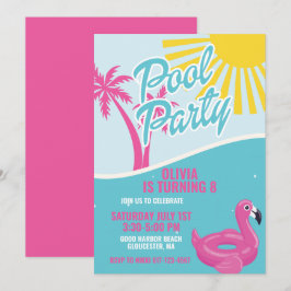 Invitación Fiesta de cumpleaños en la piscina rosa de Malibu