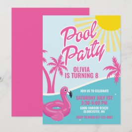 Invitación Fiesta de cumpleaños en la piscina rosa de Malibu
