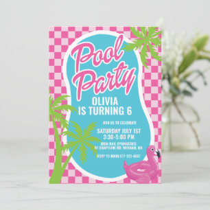 Invitación fiesta de cumpleaños en la piscina rosa de malibú