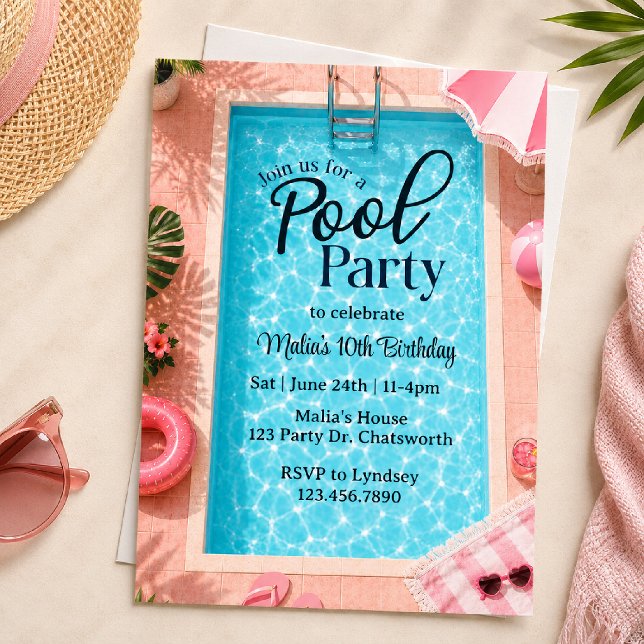 Invitación Fiesta de Cumpleaños en la Piscina Rosa | Fiesta d (Subido por el creador)