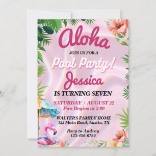 Invitación Fiesta de Cumpleaños en la Piscina Tropical Aloha