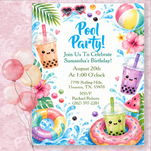 Invitación Fiesta de cumpleaños en la piscina tropical con ac