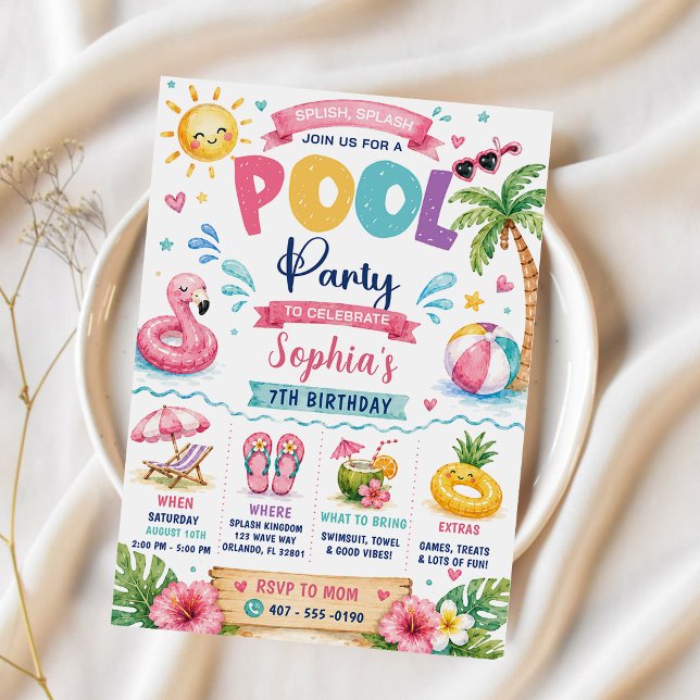 Invitación Fiesta de cumpleaños en la piscina Tropical Splish (Subido por el creador)