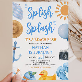 Invitación Fiesta de cumpleaños en la playa Blue Splish Splas
