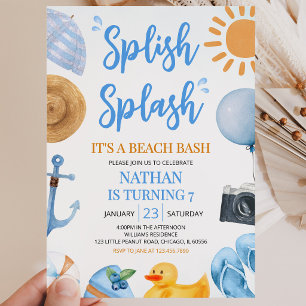 Invitación Fiesta de cumpleaños en la playa Blue Splish Splas
