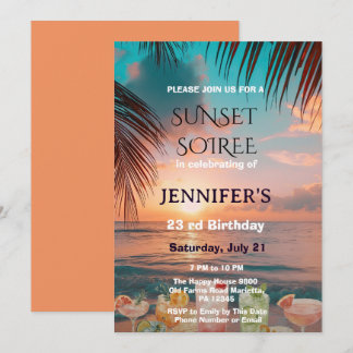 Invitación Fiesta de Cumpleaños en la Playa con Atardecer en