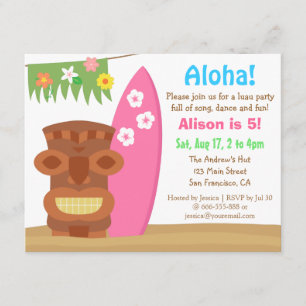 Invitación Fiesta de cumpleaños en la playa con Tiki de Hawái