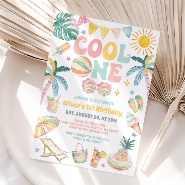 Invitación Fiesta de Cumpleaños en la Playa Cool One Verano 1 (Subido por el creador)