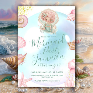Invitación Fiesta de cumpleaños en la playa de sirena linda