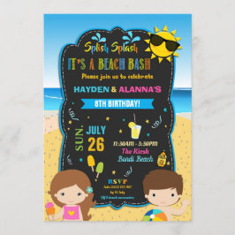 Invitación Fiesta de cumpleaños en la playa Dos hermanos Chic