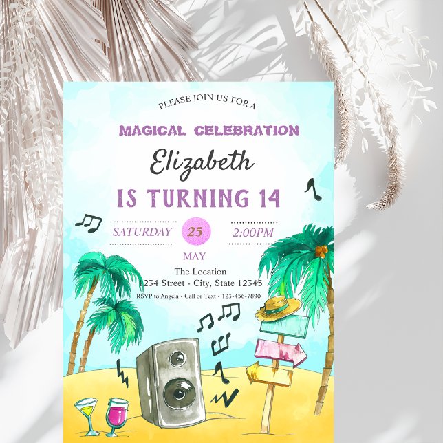 Invitación Fiesta de cumpleaños en la playa genial (Subido por el creador)