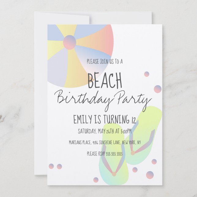 Invitación Fiesta de Cumpleaños en la Playa Piscina Chancla A (Anverso)