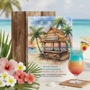 Invitación Fiesta de cumpleaños en la playa tropical del bar 