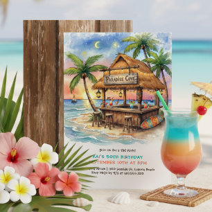 Invitación Fiesta de cumpleaños en la playa tropical del bar