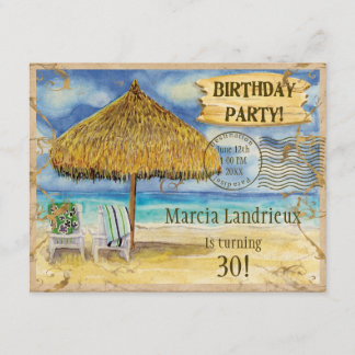 Invitación Fiesta de Cumpleaños en la Playa Tropical Destino 